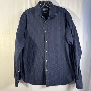 Michael Kors Slim Fit Navy Dot Dress Shirt L 16/34-35 Button Up Career Casual